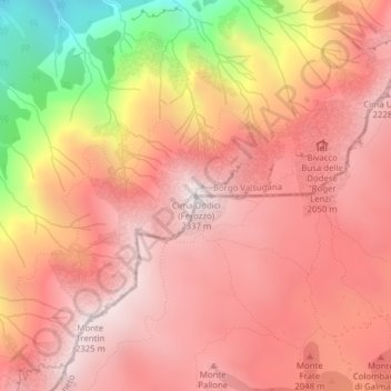 Topografische kaart Cima Dodici (Ferozzo), hoogte, reliëf