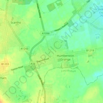 Topografische kaart New Waltham, hoogte, reliëf