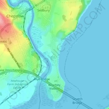 Topografische kaart Beachley, hoogte, reliëf