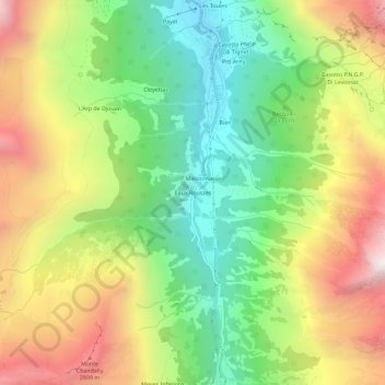 Topografische kaart Eaux Rousses, hoogte, reliëf