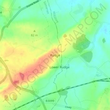 Topografische kaart Rudge, hoogte, reliëf