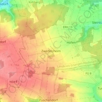 Topografische kaart Zweifelsheim, hoogte, reliëf