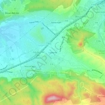 Topografische kaart Cavaillarde, hoogte, reliëf