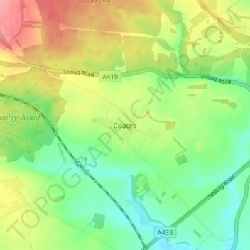 Topografische kaart Coates, hoogte, reliëf