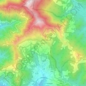 Topografische kaart Donetta, hoogte, reliëf