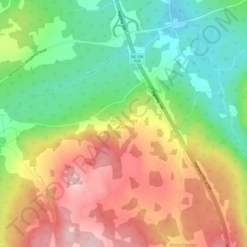 Topografische kaart Westchester Valley, hoogte, reliëf