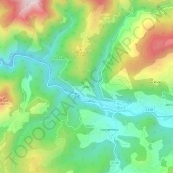 Topografische kaart Coulat, hoogte, reliëf
