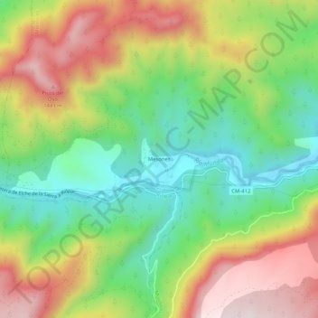 Topografische kaart Mesones, hoogte, reliëf