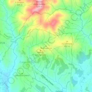 Topografische kaart Bramaterra, hoogte, reliëf