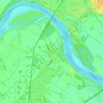 Topografische kaart Mezzano Chitantolo, hoogte, reliëf