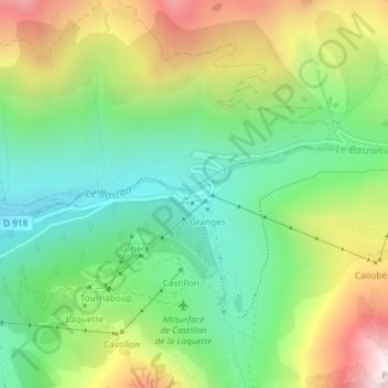 Topografische kaart Tournaboup, hoogte, reliëf