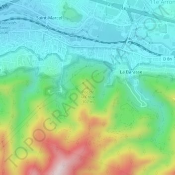 Topografische kaart Roc de la Croix, hoogte, reliëf