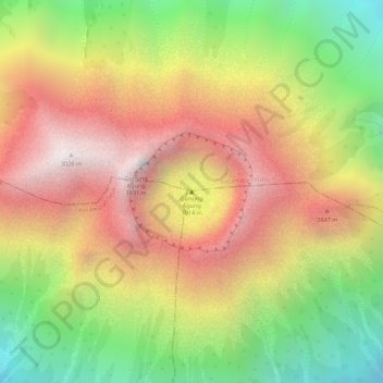 Topografische kaart Gunung Agung, hoogte, reliëf