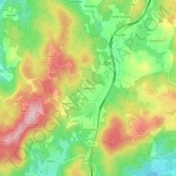 Topografische kaart Népoulas, hoogte, reliëf