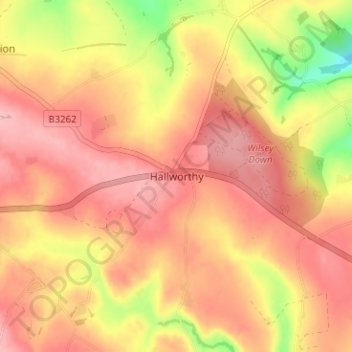 Topografische kaart Hallworthy, hoogte, reliëf