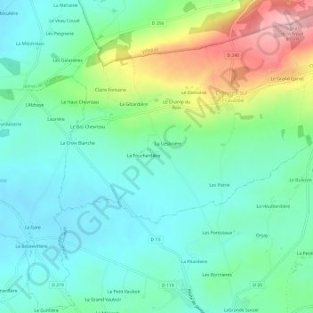 Topografische kaart La Fontaine, hoogte, reliëf