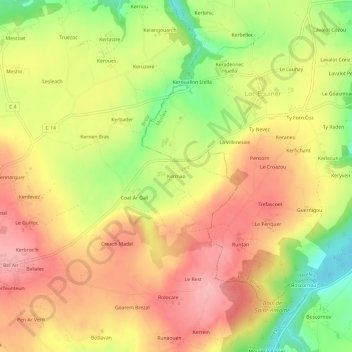 Topografische kaart Kermao, hoogte, reliëf