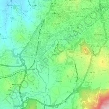 Topografische kaart Mouta, hoogte, reliëf