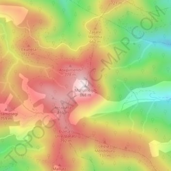 Topografische kaart Murumendi, hoogte, reliëf