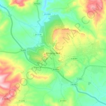 Topografische kaart Alcalá la Real, hoogte, reliëf