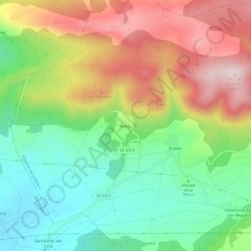 Topografische kaart Tedejo, hoogte, reliëf