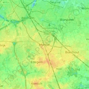 Topografische kaart Mortsel, hoogte, reliëf