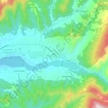 Topografische kaart Persi, hoogte, reliëf