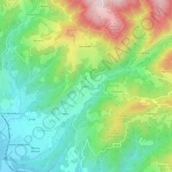 Topografische kaart Caprio, hoogte, reliëf