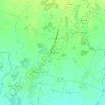 Topografische kaart Kanchanpur, hoogte, reliëf