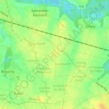 Topografische kaart Eaucourt, hoogte, reliëf