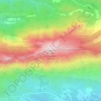 Topografische kaart Pic des Mouches, hoogte, reliëf