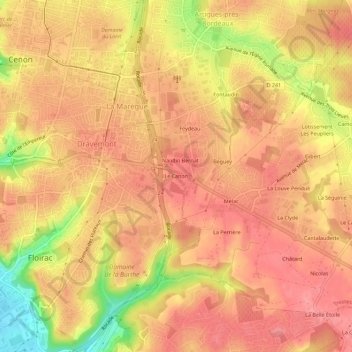 Topografische kaart Le Canon, hoogte, reliëf