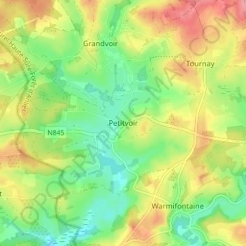 Topografische kaart Petitvoir, hoogte, reliëf