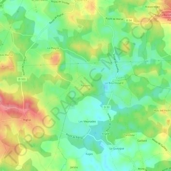 Topografische kaart Pouzols, hoogte, reliëf