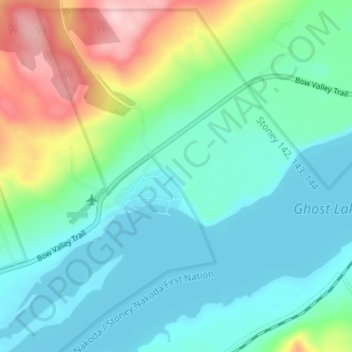 Topografische kaart Ghost Lake, hoogte, reliëf