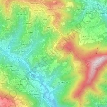 Topografische kaart Foppo, hoogte, reliëf