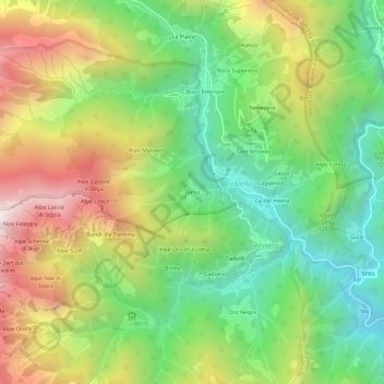 Topografische kaart Torno, hoogte, reliëf