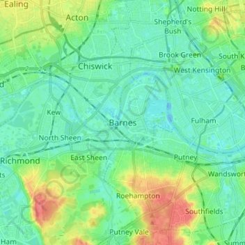 Topografische kaart Barnes, hoogte, reliëf