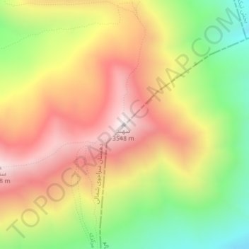 Topografische kaart Sahand, hoogte, reliëf