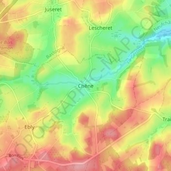 Topografische kaart Chêne, hoogte, reliëf