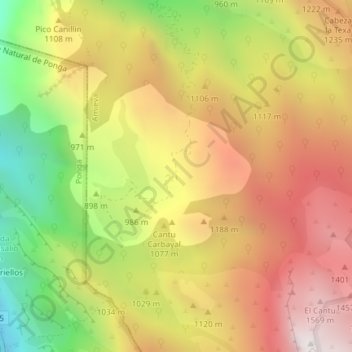 Topografische kaart Monte el Travieso, hoogte, reliëf