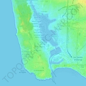 Topografische kaart Bossis de la Chaume, hoogte, reliëf