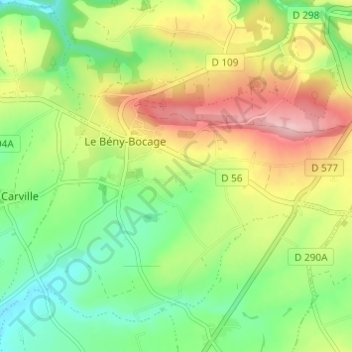 Topografische kaart Le Hamel Pin, hoogte, reliëf