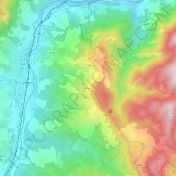 Topografische kaart Casigno, hoogte, reliëf
