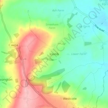 Topografische kaart Icomb, hoogte, reliëf