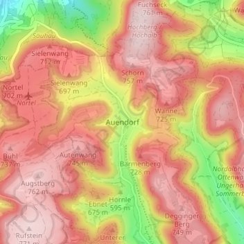 Topografische kaart Auendorf, hoogte, reliëf