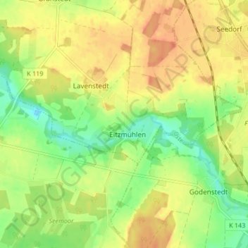 Topografische kaart Eitzte, hoogte, reliëf