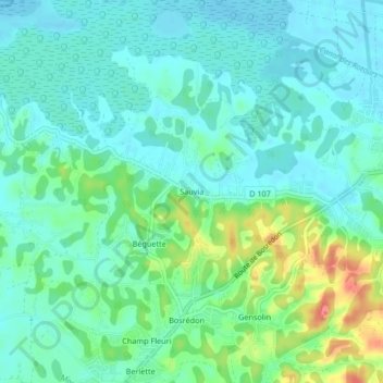 Topografische kaart Sauvia, hoogte, reliëf