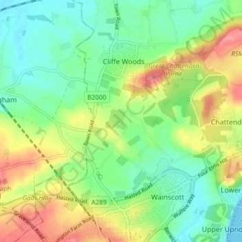 Topografische kaart Silver Street, hoogte, reliëf
