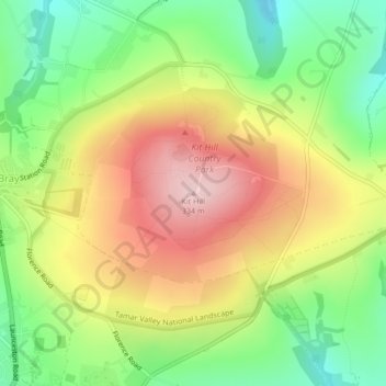 Topografische kaart Kit Hill, hoogte, reliëf
